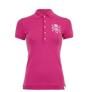 NEW Polo Ralph Lauren Womens Polo Shirt! Pink White Equestrian Style Embroidery